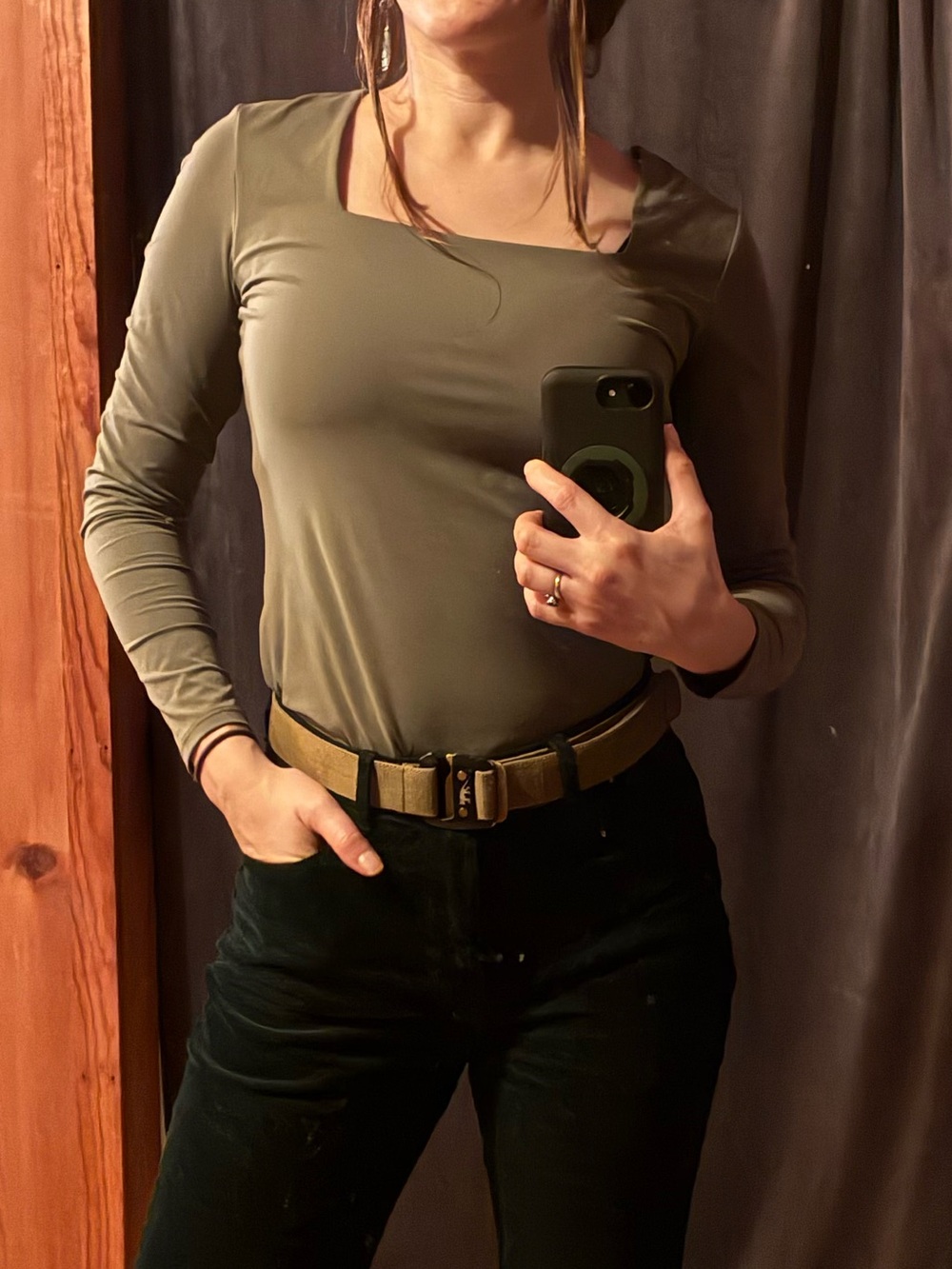 Long Sleeve Tugless Double Layer Square Neck Knit Top